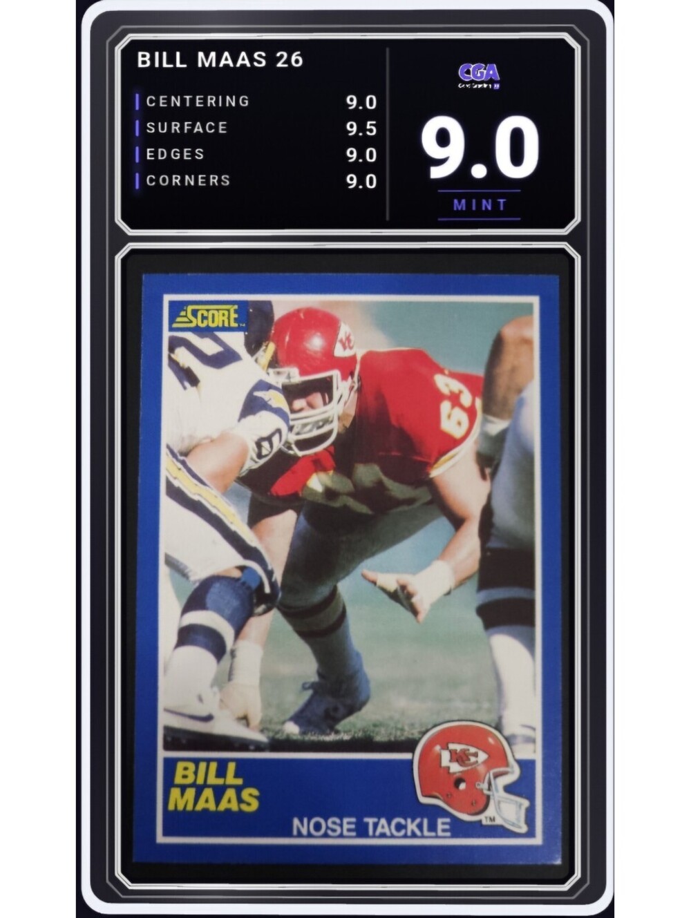 1989 Score Football #26 Bill Maas Kansas City Chiefs NFL - CGA 9.0 Digital Grade